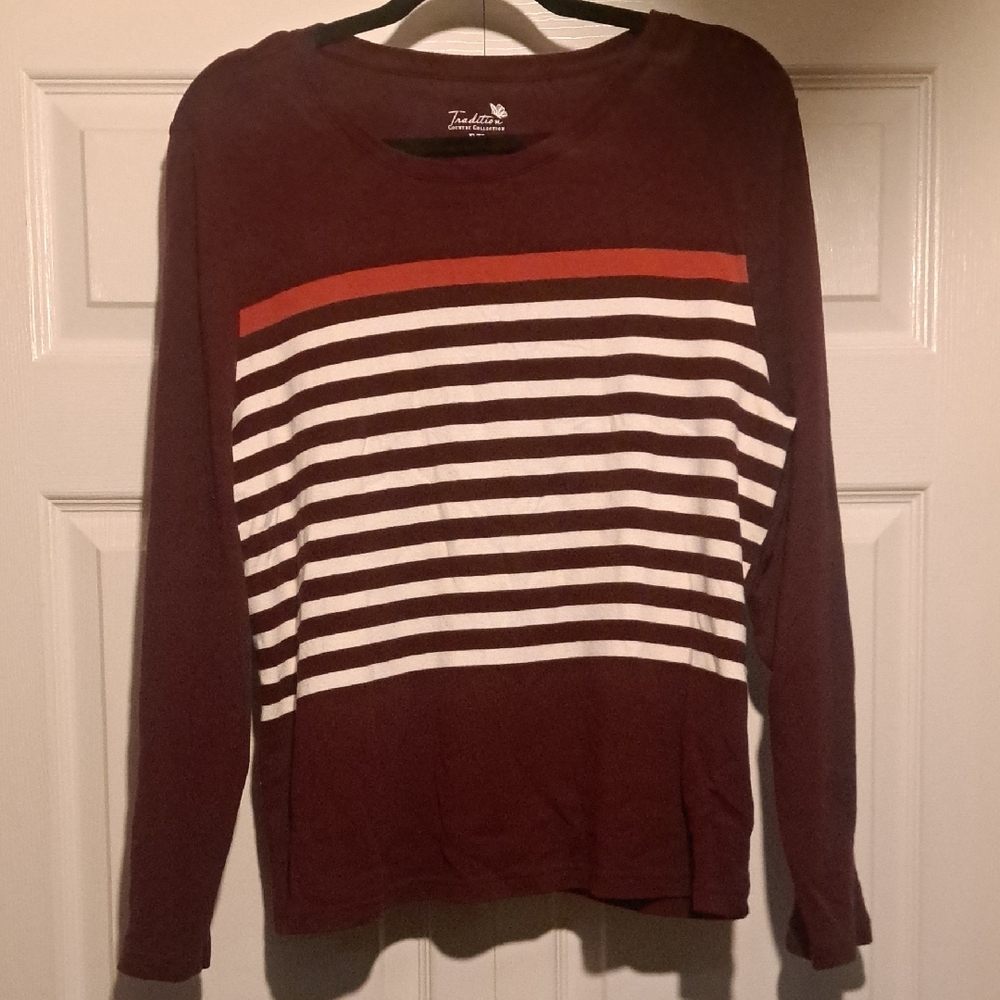 XL Traditional Women's Sweater with Stripes Brown & Orange Modern & Vintag Class